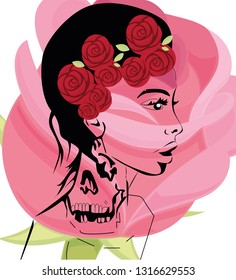 image of a young girl with tattoos. Vector logo hipster girl. - Vetorial