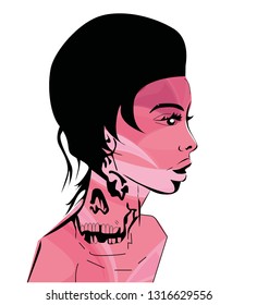 image of a young girl with tattoos. Vector logo hipster girl. - Vetorial