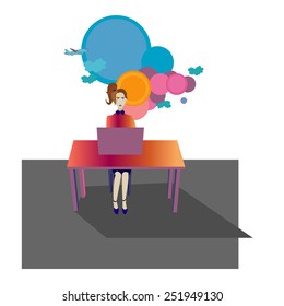 Image of a young office worker at the workplace. vector illustration. 