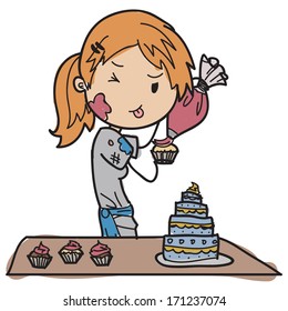 Image of a young pastry chef decorating her cup cakes