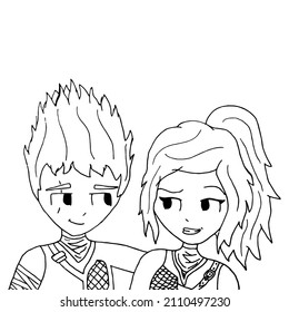 Image of young people, couples. Vector. Hand drawn.