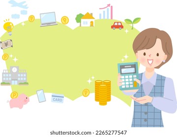 Image of young woman explaining asset management Stock illustration