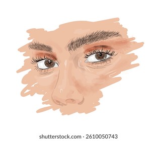 Image of a young woman's face with colored eyes
