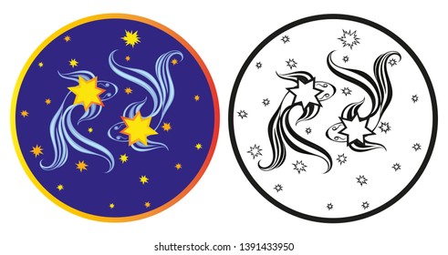 image of the zodiac sign - Pisces, which can be used for tattoos, illustrations, creating your own logo and so on.