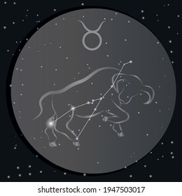The image of the zodiac sign Taurus on a background of the night dark sky. Sagittarius constellation