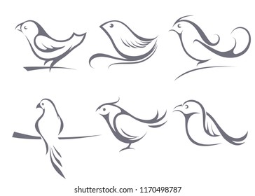 Images of birds, a contour, tattoos, a line. Vector illustration