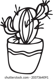 Images of cacti in a pot in the doodle style. Vector decorative indoor and office cacti. illustration of karakul plants.