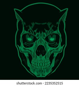 images of cat skeleton green, hand drawn vector picture
