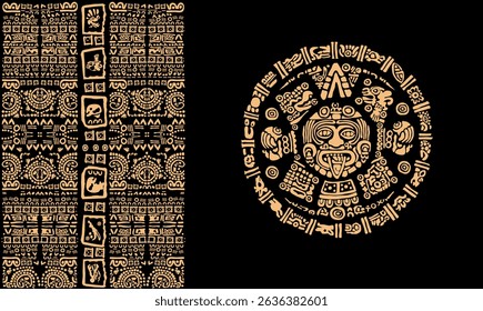 Images of characters of ancient American Indians.The Aztecs, Mayans, Incas.Framing. Writing of the ancient peoples.
Mayan calendar.