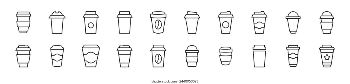 Images of coffee. Drawn with Thin Line. Editable stroke. Simple linear illustration for stores, shops, banners, design 