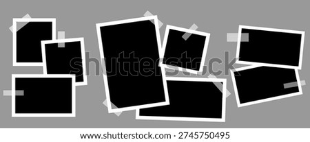 Images collage template with photo frames with sticky tape.