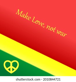 Images of the colors of the hippie flag with a heart-shaped icon and a slogan. Vector illustration.