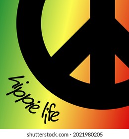 Images of the colors of the hippie flag with an icon and an inscription. Vector illustration.