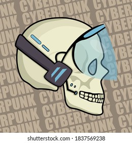 Images of a cyberpunk skull with metal inserts and a mask over the eyes. Images for various purposes, games, websites, and more. Vector illustration.