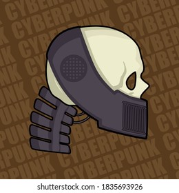 Images of a cyberpunk skull with a metal mask and an iron spine. Images for various purposes, games, websites, and more. Vector illustration.