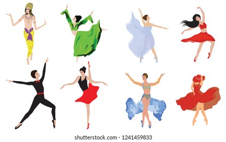 Images of dancers - a set of eight female figures - detailed - vector