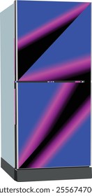 The images depict modern, artistic refrigerator designs that combine functionality with vibrant aesthetics. Each fridge features a unique and bold color scheme:

Red and Silver Design: A sleek combina