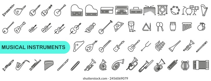Images of different musical instruments. A simple set of musical instruments in a thin line. EPS 10.