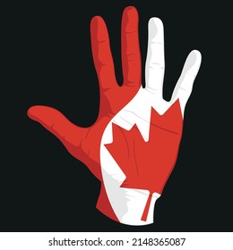 Images of the flag of Canada on a human hand. Vector illustration.