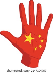 Images of the flag of China on a human hand. Vector illustration.