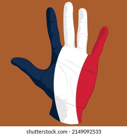 Images of the flag of France on a human hand. Vector illustration.