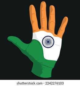 Images of the flag of India on a human hand. Vector illustration.