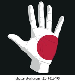 Images of the flag of Japan on a human hand. Vector illustration.