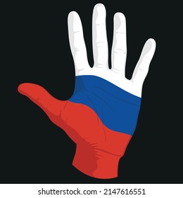 Images of the flag of Russia on a human hand. Vector illustration.