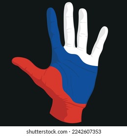 Images of the flag of Russia on a human hand. Vector illustration.