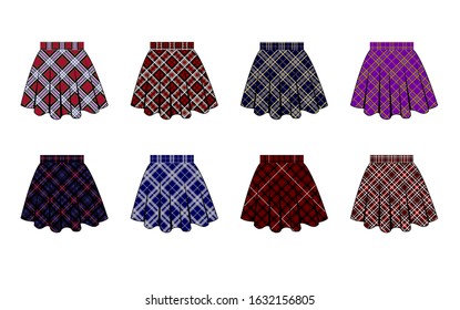 Images of flared skirts created from different university tartans