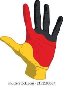 Images of the German flag on a human hand. Vector illustration.