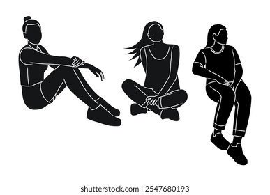 Images of girls sitting, set of female silhouettes