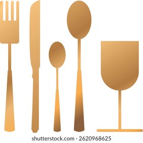 Images for graphic design of tableware, spoons, forks, knives and wine glasses.
