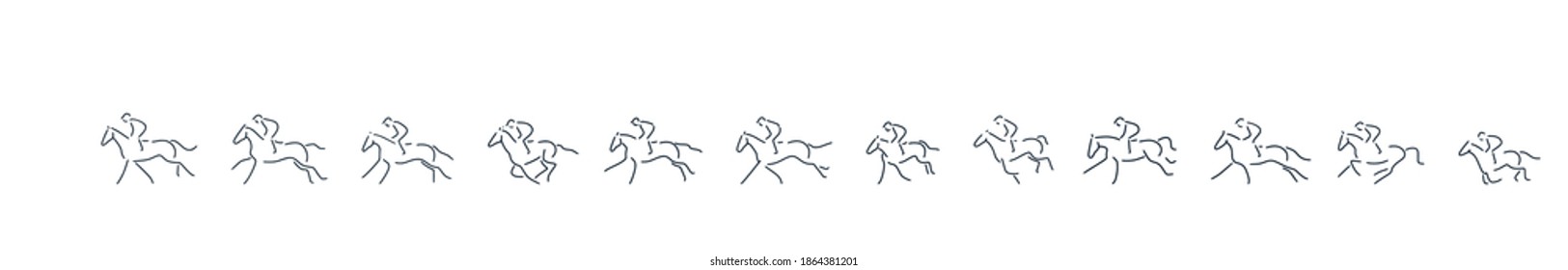 Images of horse races, jockeys, and horses in simple lines