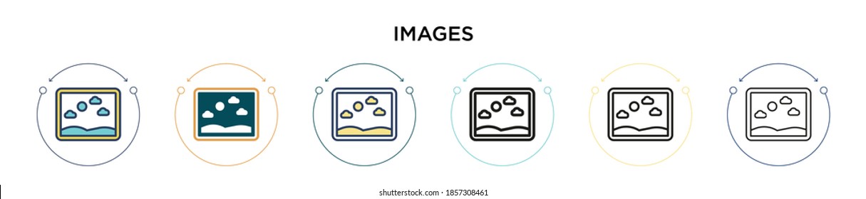 Images icon in filled, thin line, outline and stroke style. Vector illustration of two colored and black images vector icons designs can be used for mobile, ui, web