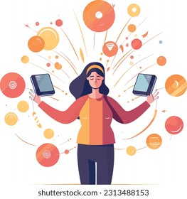 images of individuals juggling multiple tasks and deadlines simultaneously. multitasking on workplace