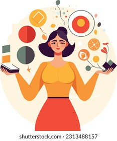 images of individuals juggling multiple tasks and deadlines simultaneously. multitasking on workplace
