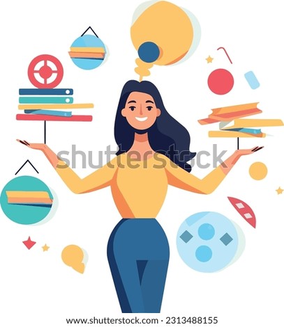 images of individuals juggling multiple tasks and deadlines simultaneously. multitasking on workplace