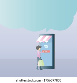 Images instead of online shopping on websites or mobile applications, Vector Concept Marketing and Digital marketing, with customers ordering via mobile And deliver the goods home