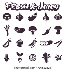 Images of juicy fresh vegetables. Set of flat colored vector icons. Perfect image for your web design, logo, applications