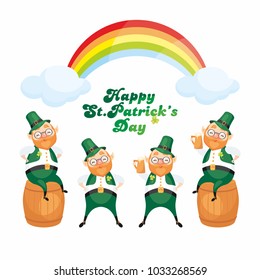 Images of a leprechauns in cartoon style. Saint Patrick’s Day illustrations isolated on the white background. Vector set.