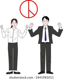 Images of male and female office workers cheering for the vote