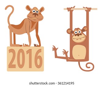 Images of monkeys in the cartoon style. Vector illustration