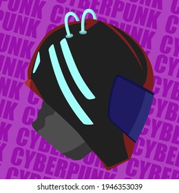 Images of a motorcycle helmet with additional elements in cyberpunk style. Image for various purposes, games, websites, and more. Vector illustration.