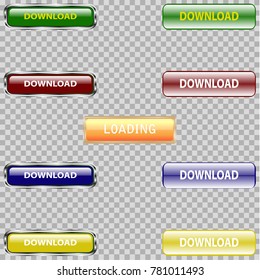 Images of objects in the form of buttons for a site of different colors with the ability to change the inscription download, to choose from.
