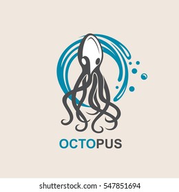 images of octopus and sea waves. Vector illustration