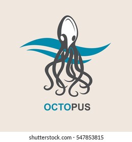 images of octopus and sea waves. Vector illustration