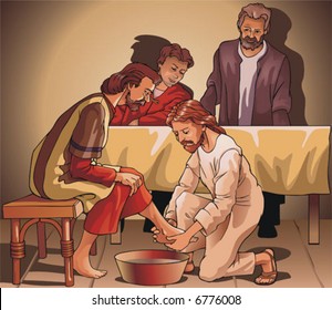 Images on religious subjects. Jesus washes legs to the pupil