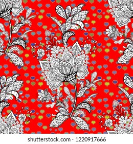 Images on a white, black and red colors Vector illustration. Seamless pattern Elegant decorative ornament for fashion print, scrapbook, wrapping paper, wallpaper.