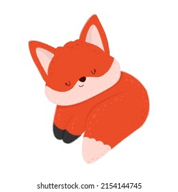 Images of an orange fox in a cute style. Vector illustration of a cute animal. Cute little illustration of fox for kids, baby book, fairy tales, covers, baby shower invitation, textile t-shirt.